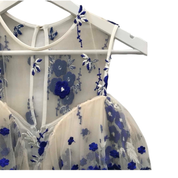 Alice McCall Dress Mirage Gown Nude Blue Low High US 4 Asymmetric Ruffle White - Picture 11 of 12